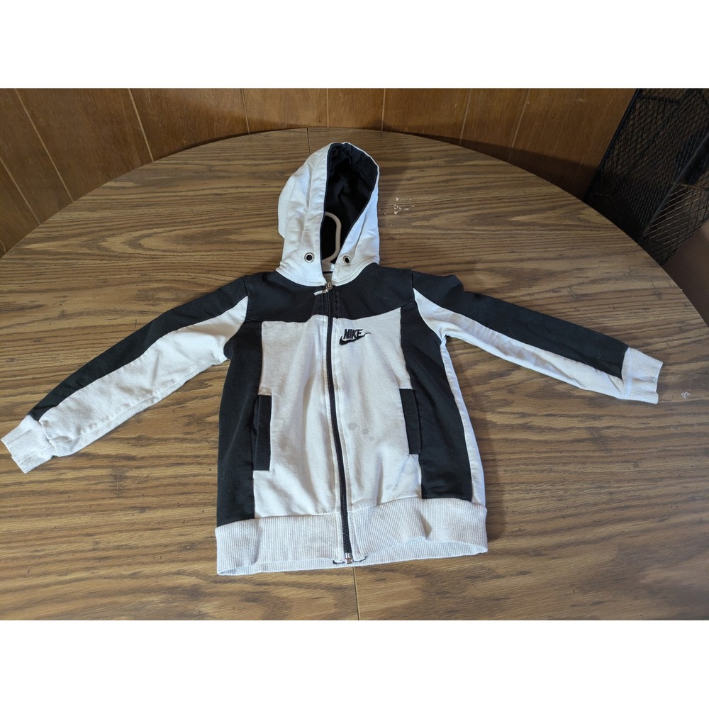 Nike Boys Full Zip Hoodie Black White Colorblock Cotton Sweatshirt Size 6